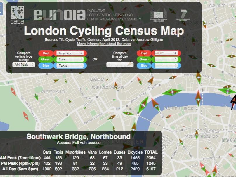 New map based on TfL data shows cycle traffic flows in central London